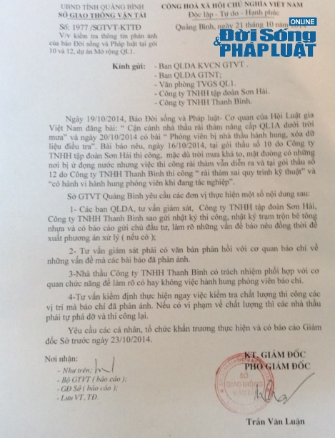 Bộ trưởng Thăng “hỏa tốc” chỉ đạo xử lý vấn đề báo ĐSPL nêu Bộ trưởng Thăng “hỏa tốc” chỉ đạo xử lý vấn đề báo ĐSPL nêu