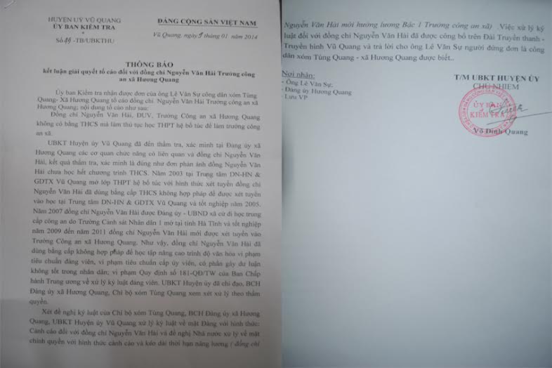 Hà Tĩnh: Kỷ luật trưởng công an xã dùng bằng giả