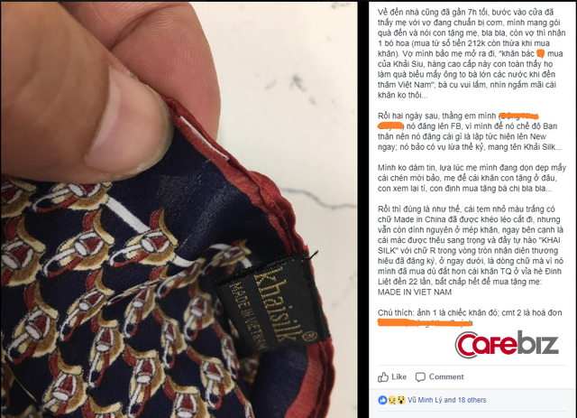 Thêm người tiêu dùng tố khăn lụa Khaisilk gắn mác Made in Vietnam, nhưng đã khéo cắt đi mác “Made in China”, vì sao doanh nhân Hoàng Khải vẫn im lặng? - Ảnh 1. Thêm người tiêu dùng tố khăn lụa Khaisilk gắn mác Made in Vietnam, nhưng đã khéo cắt đi mác “Made in China”, vì sao doanh nhân Hoàng Khải vẫn im lặng? - Ảnh 1.