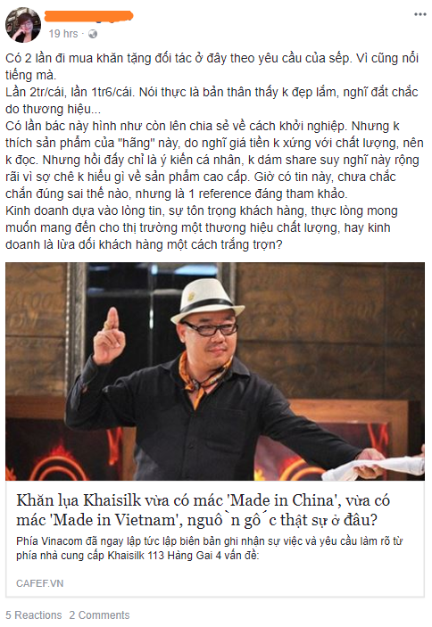Giữa tâm bão “khăn Việt” hay “khăn Tàu”, cửa hàng lụa Khaisilk lặng lẽ đóng cửa Fanpage - Ảnh 5. Giữa tâm bão “khăn Việt” hay “khăn Tàu”, cửa hàng lụa Khaisilk lặng lẽ đóng cửa Fanpage - Ảnh 5.
