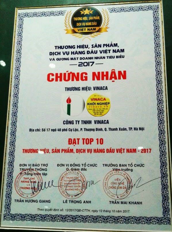Tin nhanh - Chứng nhận Vinaca đạt Top 10 Thương hiệu hàng đầu Việt Nam không còn giá trị