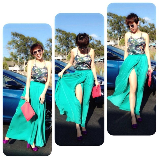 Sao Việt diễn áo hai dây trể nải quyến rũ