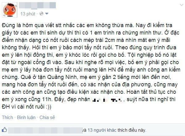Bi hài thí sinh suýt bỏ thi đại học vì nốt ruồi biến mất