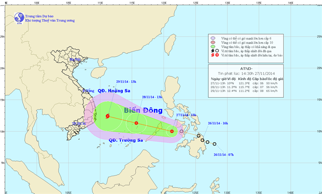 Đêm nay, áp thấp nhiệt đới tiến vào biển Đông