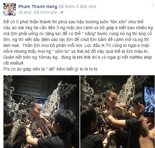 Thanh Hằng diện áo dài cách tân, đeo đôi cánh 