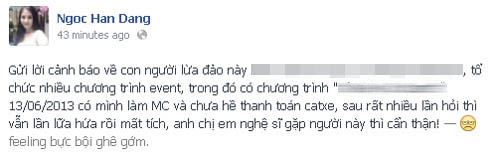 Ngọc Hân bức xúc vì bị bầu sô quỵt cát sê Ngọc Hân bức xúc vì bị bầu sô quỵt cát sê