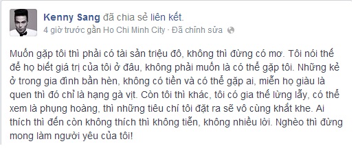 Kenny Sang và những phát ngôn đáng bị 