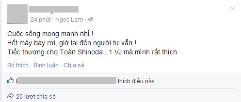 Cư dân mạng sốc trước tin Toàn Shinoda tự tử