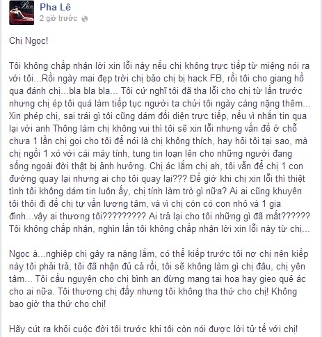 Pha Lê dọa kiện, Dương Yến Ngọc lại nói lời xin lỗi Pha Lê dọa kiện, Dương Yến Ngọc lại nói lời xin lỗi