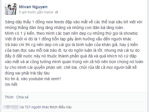 Hot girl Mi Vân: Showbiz đàn ông lăng nhăng, đàn bà lăng loàn