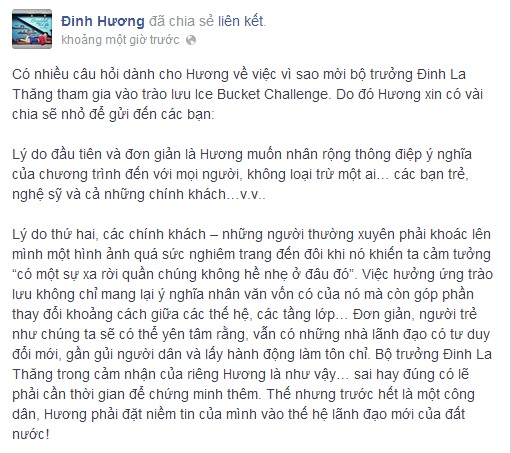 Sốc: Đinh Hương thách Bộ trưởng Đinh La Thăng dội nước đá lên đầu Sốc: Đinh Hương thách Bộ trưởng Đinh La Thăng dội nước đá lên đầu