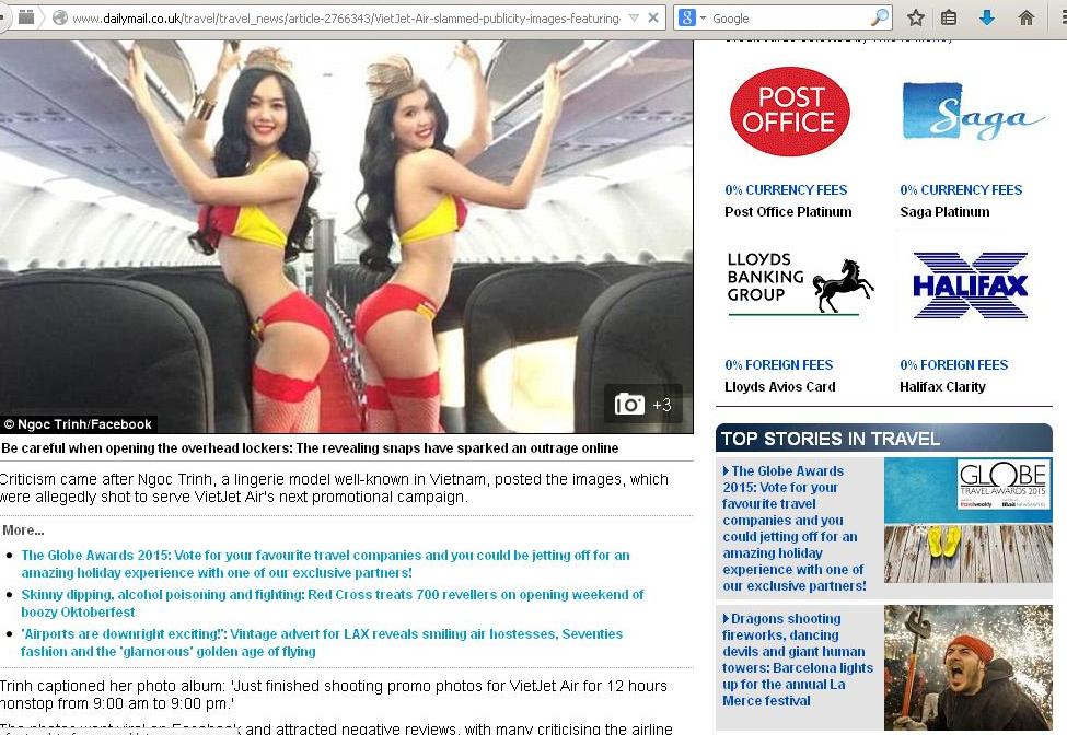 Dailymail đăng ảnh Ngọc Trinh diện bikini quảng cáo cho Vietjet Dailymail đăng ảnh Ngọc Trinh diện bikini quảng cáo cho Vietjet