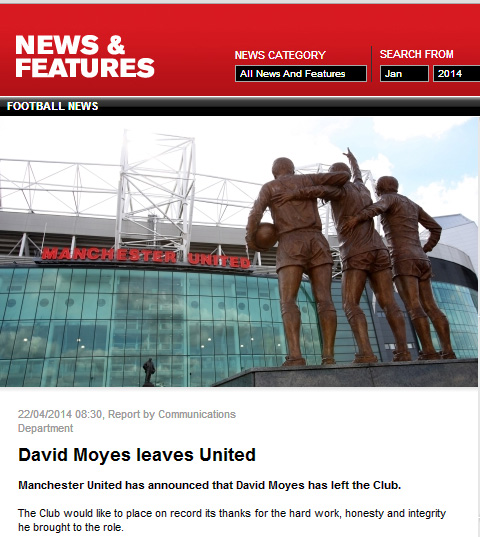 M.U chính thức sa thải David Moyes đưa Giggs lên thay