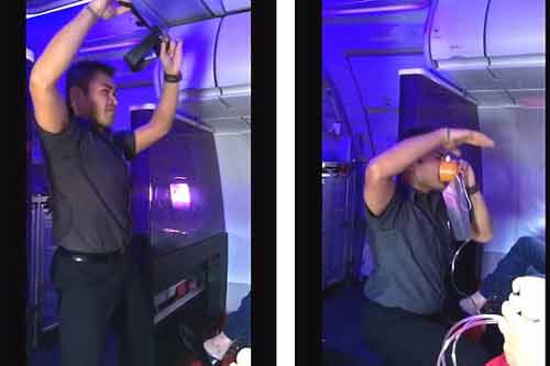 Tiếp viên nhảy nhót trên chuyến bay để hướng dẫn an toàn