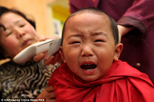 Cảm xúc đáng yêu của các bé khi được cắt tóc cầu may 