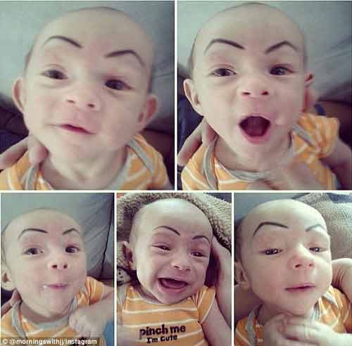 Ngộ nghĩnh các bé được vẽ lông mày, râu ria