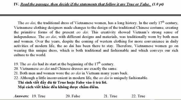 Bài giải gợi ý môn Anh văn thi tuyển sinh lớp 10