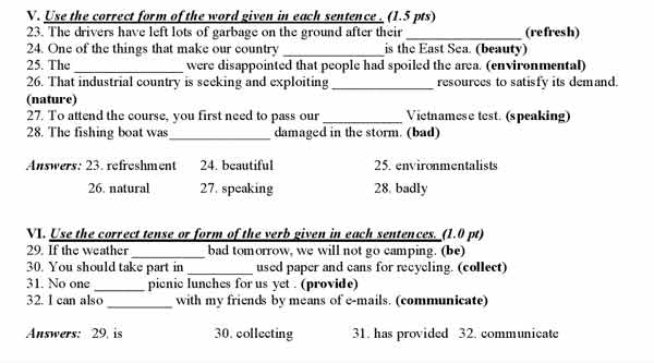 Bài giải gợi ý môn Anh văn thi tuyển sinh lớp 10