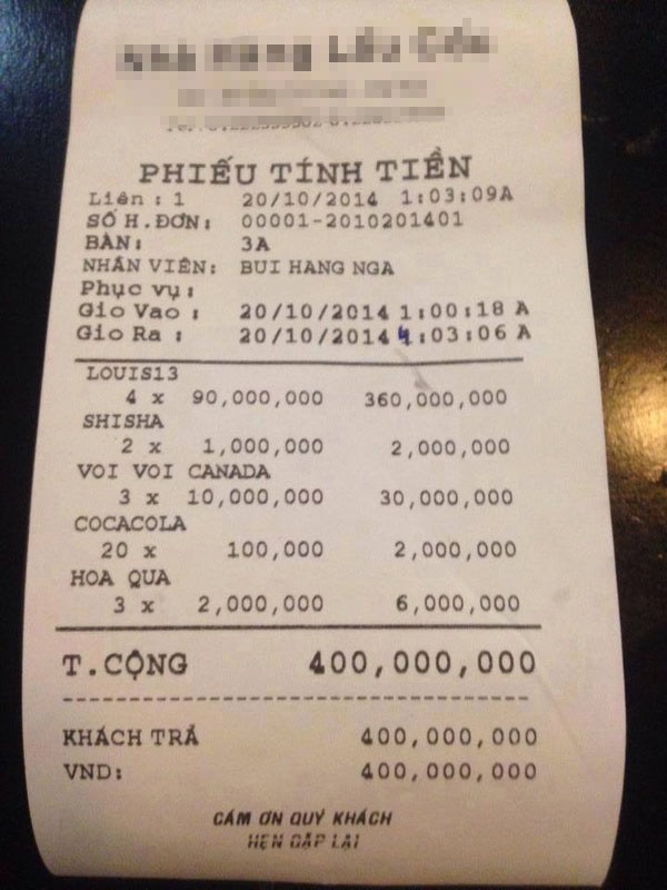 Những hóa đơn đi bar cả trăm triệu đồng gây xôn xao Những hóa đơn đi bar cả trăm triệu đồng gây xôn xao