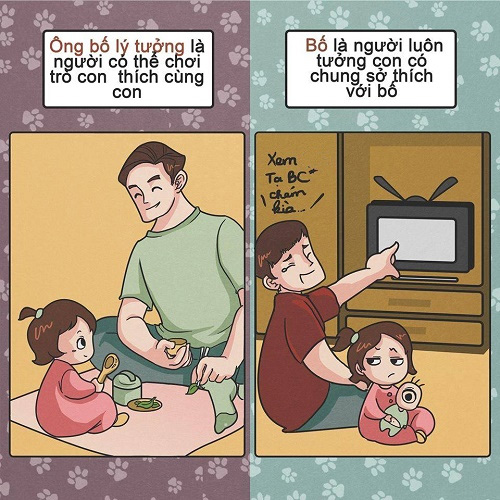 Hài hước sự khác biệt giữa “ông bố lý tưởng” và “bố”