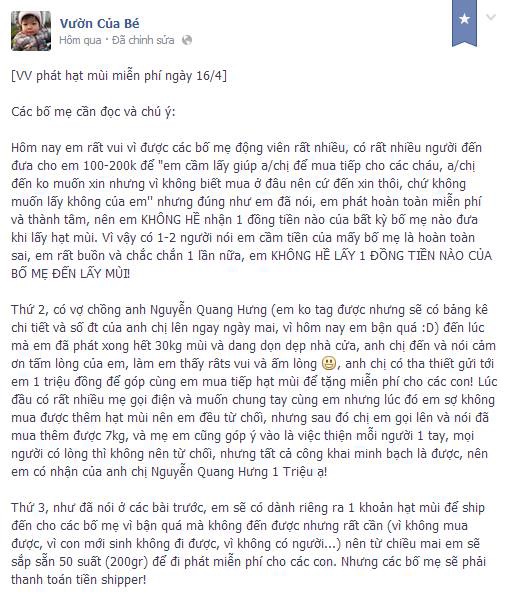Cô tiên phát “hạt mùi già miễn phí cho các bé chữa bệnh sởi”