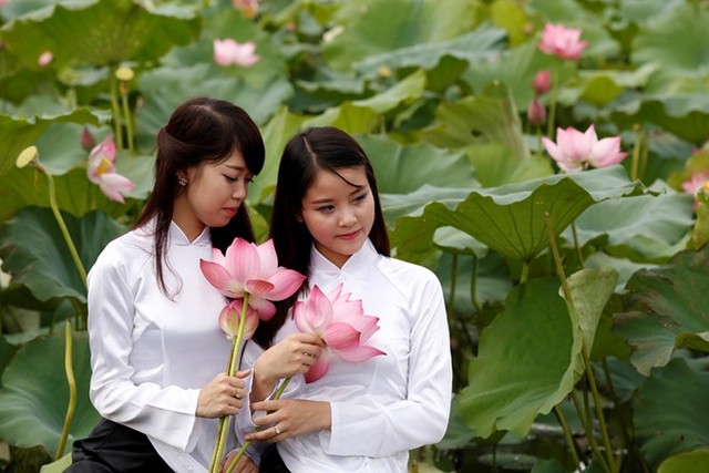 Thiếu nữ áo yếm gợi cảm với mùa sen Hà Nội