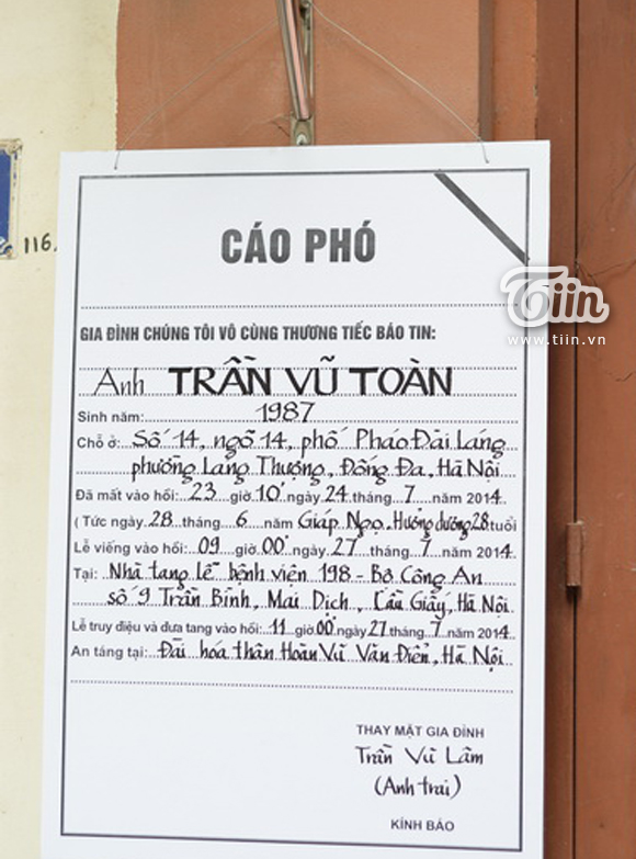 Thông báo chính thức của gia đình về tang lễ Toàn Shinoda