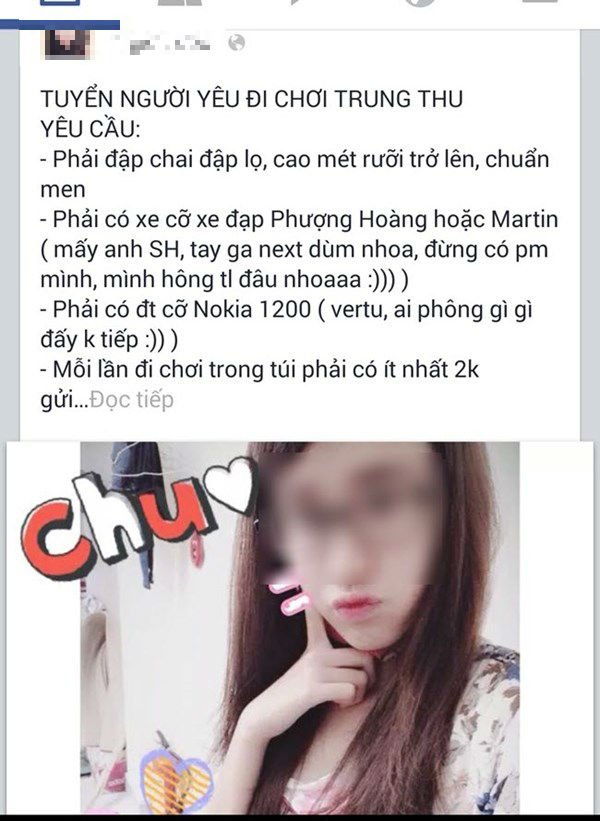 Bất ngờ với tiêu chí trái ngược tuyển người yêu đi chơi Trung Thu Bất ngờ với tiêu chí trái ngược tuyển người yêu đi chơi Trung Thu