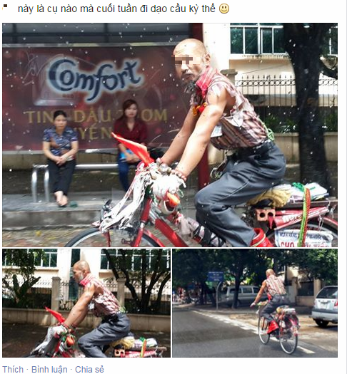 Người đàn ông ăn mặc “cực dị” đạp xe đi dạo phố Người đàn ông ăn mặc “cực dị” đạp xe đi dạo phố