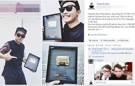 Sốt tin: Thích Ăn Phở khoe giải thưởng Bạc của Youtube