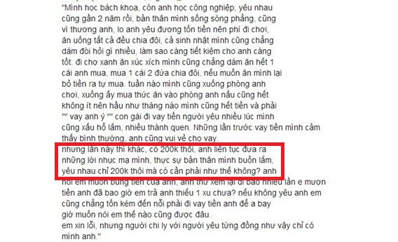 Nữ sinh Bách Khoa bức xúc tố bạn trai làm nhục vì 200 ngàn Nữ sinh Bách Khoa bức xúc tố bạn trai làm nhục vì 200 ngàn