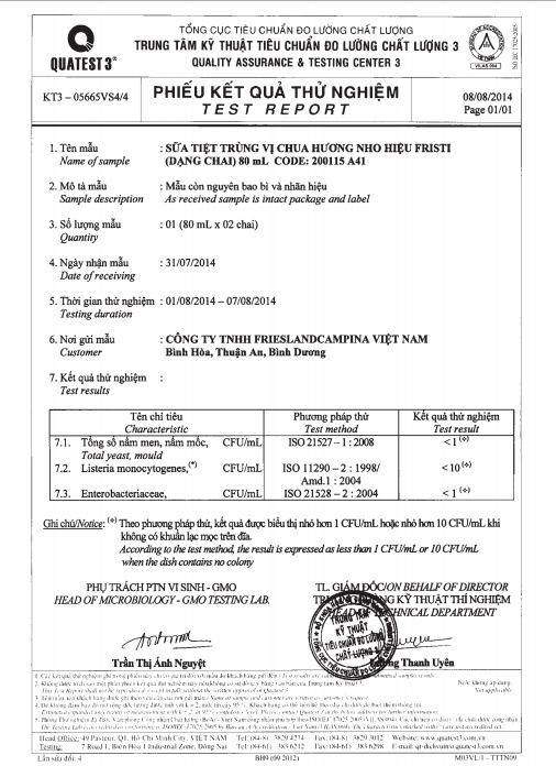 Công bố kết quả kiểm tra sản phẩm sữa Fristi có “dị vật” Công bố kết quả kiểm tra sản phẩm sữa Fristi có “dị vật”