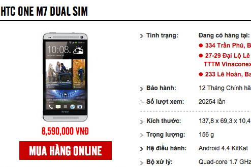 HTC One Max chính hãng giảm giá một nửa