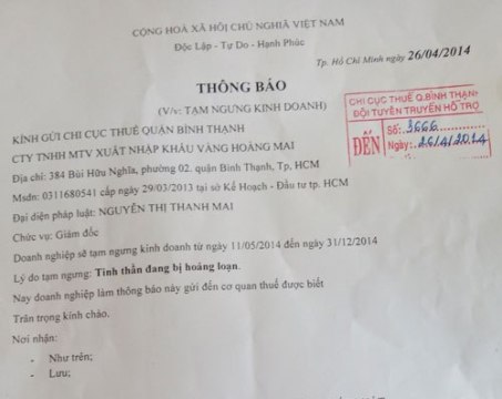 Tiệm vàng bị niêm phong 559 lượng vàng SJC xin ngưng hoạt động