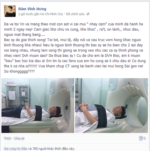 Đàm Vĩnh Hưng khoe ảnh vào viện chụp CT