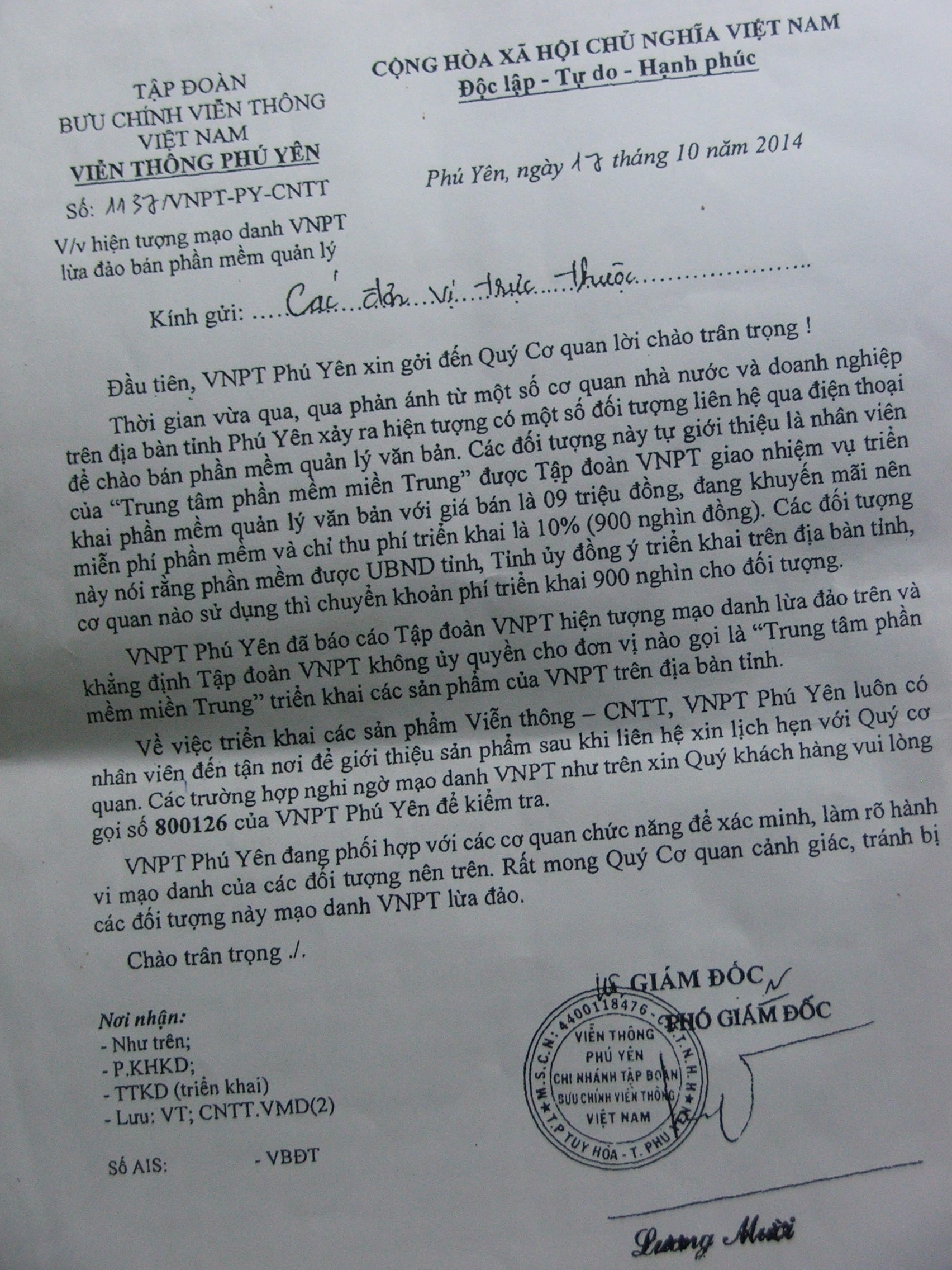 Mạo danh VNPT bán phần mềm quản lý văn bản