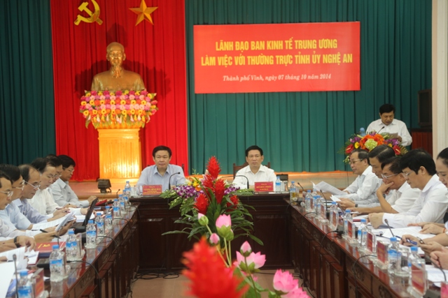 Ban Kinh tế Trung ương làm việc với Thường trực tỉnh ủy Nghệ An