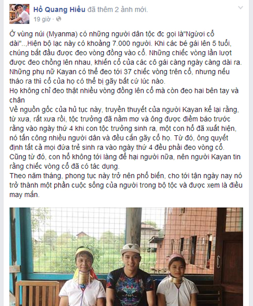 Hồ Quang Hiếu chụp ảnh cùng “người cổ dài” gây sốt Hồ Quang Hiếu chụp ảnh cùng “người cổ dài” gây sốt