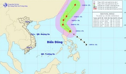 Xuất hiện bão Fung - Wong trên biển với sức gió giật cấp 11