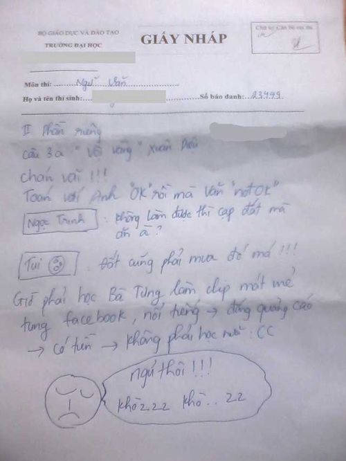 Loạt siêu phẩm giấy nháp cực hài của sĩ tử khi 'cắn bút' Loạt siêu phẩm giấy nháp cực hài của sĩ tử khi 'cắn bút'