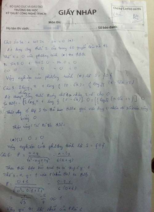 Loạt siêu phẩm giấy nháp cực hài của sĩ tử khi 'cắn bút' Loạt siêu phẩm giấy nháp cực hài của sĩ tử khi 'cắn bút'