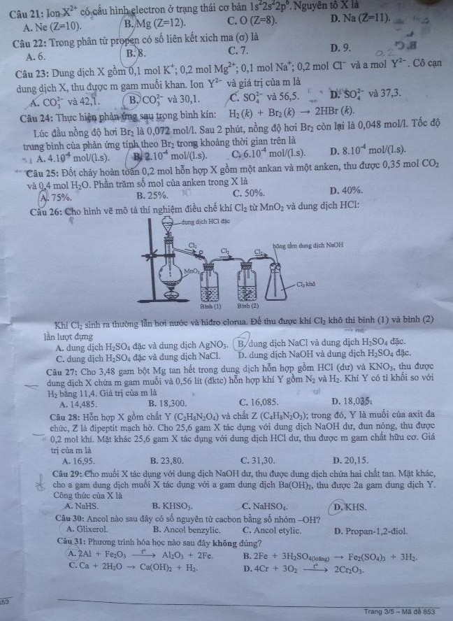 Đề thi đại học môn Hóa học khối B năm 2014 Đề thi đại học môn Hóa học khối B năm 2014