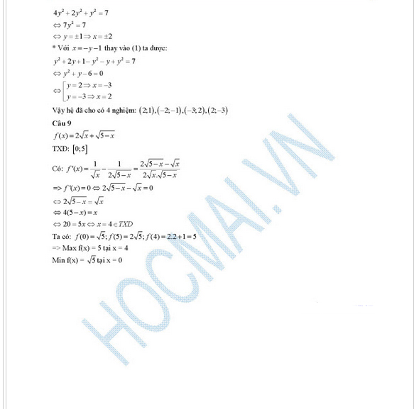 Đáp án đề thi Cao đẳng môn Toán khối A, A1, B, D năm 2014 Đáp án đề thi Cao đẳng môn Toán khối A, A1, B, D năm 2014