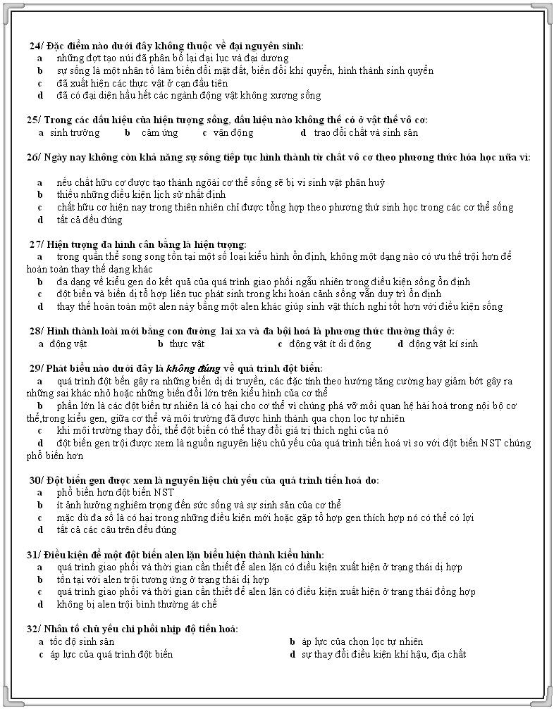 Đề thi tốt nghiệp THPT môn Sinh Học năm 2014