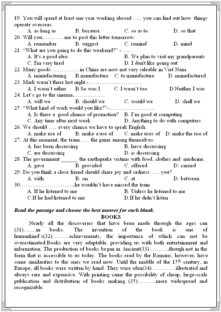 Đề thi tốt nghiệp THPT môn Tiếng Anh năm 2014