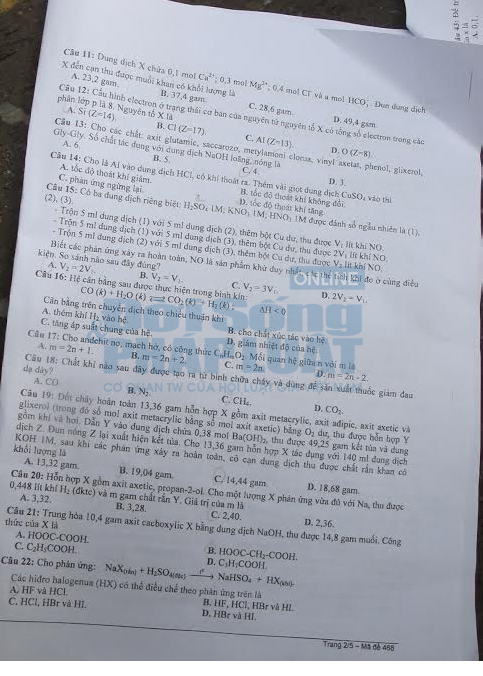 Đáp án đề thi đại học môn hóa học khối A năm 2014 Đáp án đề thi đại học môn hóa học khối A năm 2014