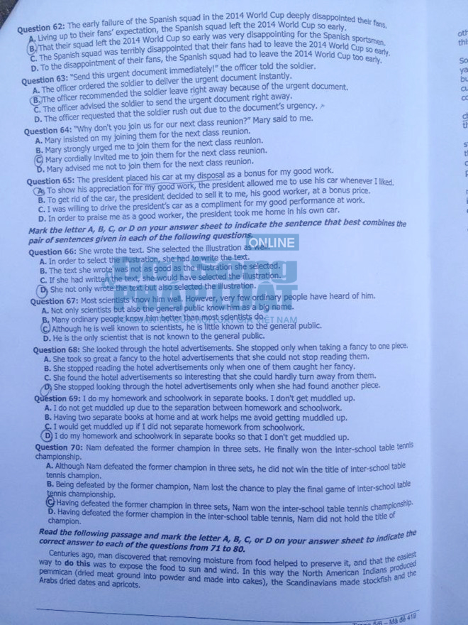 Đề thi đại học môn Tiếng Anh khối D năm 2014 Đề thi đại học môn Tiếng Anh khối D năm 2014