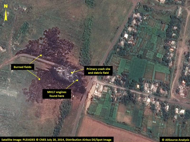 MH17: Hình ảnh vệ tinh hiện trường vụ rơi máy bay Malaysia