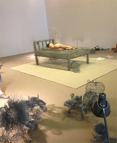 Thiếu nữ khỏa thân nằm trên thép vì nghệ thuật