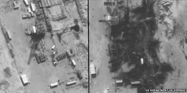 Hình ảnh nhà máy lọc dầu của IS bị máy bay Mỹ phá hủy ở Syria